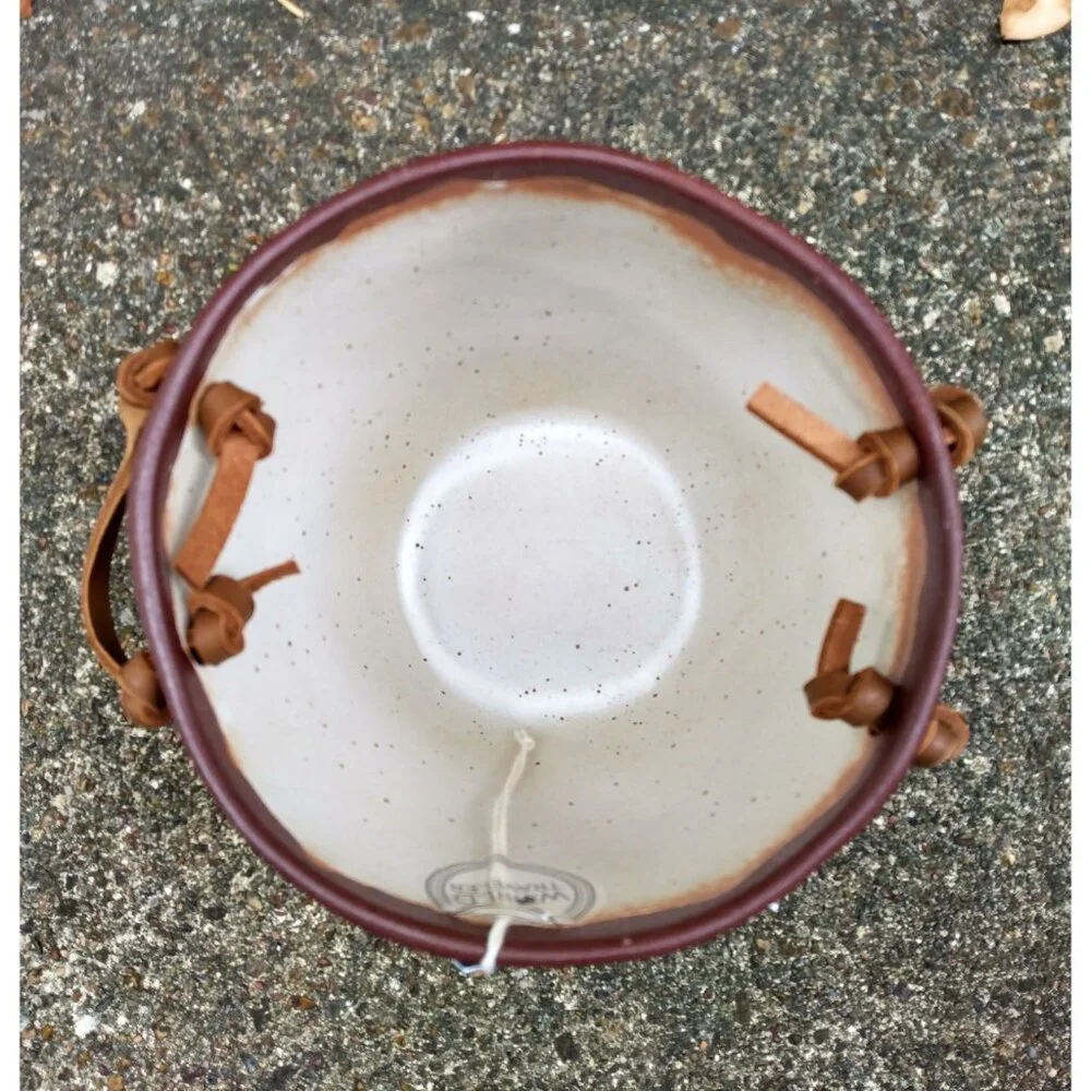 Ceramic Ice Bucket with Leather Strap Handles, Summer Party